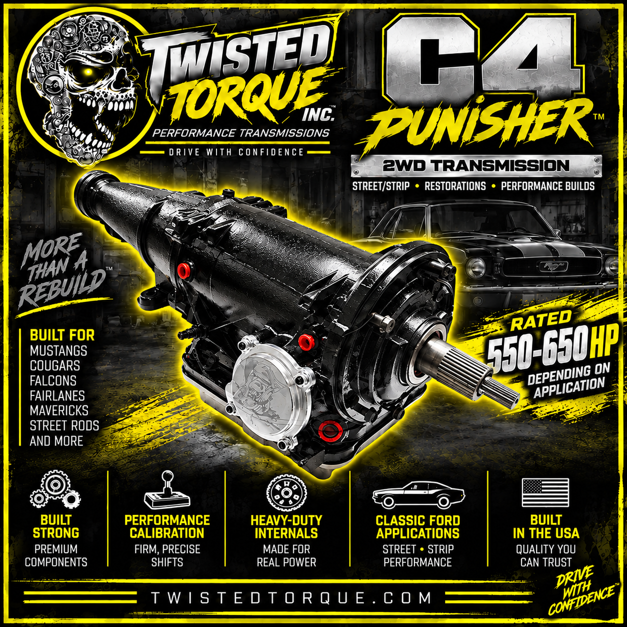 Twisted Punisher™ Ford C4 2WD Performance Transmission 650 HP